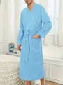 Heren wafelstructuur badjas lang nachtkleding casual comfortabel huispak met zakken riem - S / Robe / Blauw