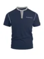 Men's short sleeve contrast color Henley shirt casual summer fashion t-shirt with pocket - S / Navy Blue