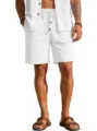 Men's white casual linen shorts and shirt set, loose summer beachwear for men daily. - S / Bleached White