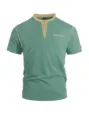 Men's short sleeve color block henley shirt casual cotton summer tee with pocket khaki green - S / Heather Dark Green