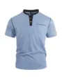 Men's Short Sleeve Henley T-Shirt Blue Colorblock Casual Summer Top Comfort Wear - Light Blue