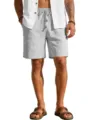Men's casual solid color linen shorts summer breathable beach shorts with drawstring waist - S / Dark Gray