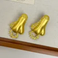 Boucles d'oreilles nez doré surréaliste avec strass et perles scintillantes bijoux statement. - Boucles d'oreilles nez en strass doré Z-4145 (tiges en argent S925)
