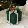 Green foam Christmas gift box ornament with pinecone and red berries decoration, 12cm - Pinecone Gift Pack / Green