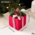 Decorative red foam Christmas gift box ornament with pine needles and berries for tabletop - Pinecone Gift Pack / Red
