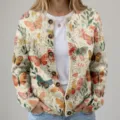 Vintage butterfly and floral print knit cardigan sweater with round neck and buttons - S / Tops / Off-white Butterfly Floral Print (202609111)