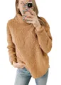Zachte bruine sherpa fleece coltrui voor dames, warme effen pluche wintertrui - camel