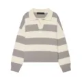 Pull en maille à rayures grises et blanches avec col polo pour femme, manches longues - S / Hauts / Gris rayé