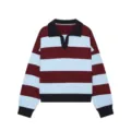 Pull en maille polo à manches longues avec rayures horizontales bordeaux et bleu. - S / Hauts / Rayé rouge Angola