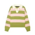 Pull en maille à rayures roses et vertes avec col polo pour femme, style décontracté. - S / Hauts / Rose et Vert