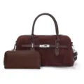Vintage-Set aus mattierter Boston-Tasche mit Gürtelschnalle in Schokoladenbraun - Schultertaschen-Set / Braun