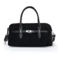 Schwarze Boston-Tasche aus mattem Kunstleder mit silberner Schnalle und Schultergurt - Einzelne Tasche / Schwarz