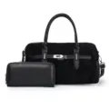 Ensemble de sacs Boston en daim noir mat premium avec portefeuille assorti et boucle - Ensemble de sacs à bandoulière / Noir