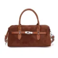 Sac à main Boston vintage en daim marron avec boucle de ceinture et serrure argentée - Sac Unique / Marron