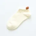 Women's low-cut boat socks, beige color with brown 3D heel detail, spring summer style. - One Size / Creamy White