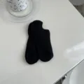 Chaussettes invisibles côtelées noires pour femmes, coton respirant été style. - Noir