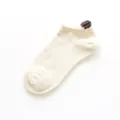 Spring women's ankle socks, beige knit low cut boat socks with contrast dark brown heel detail. - One Size / Off White
