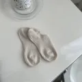 Chaussettes invisibles côtelées pour femmes unies coton respirant socquettes mode été - Beige Clair