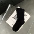 Women black distressed knit socks, autumn winter solid color slouch fashion cotton socks. - One Size / Black