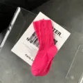 Women fashion hot pink distressed slouch socks casual cotton knit socks for autumn winter. - One Size / Rose Red