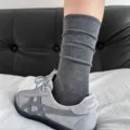 Gray mid-calf socks for women, breathable cotton stacked socks, casual daily wear variant. - One Size / Dark Gray