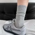 Calze grigie da donna, cotone traspirante stile estivo, calze lunghe impilabili tinta unita. - Taglia unica / Grigio chiaro