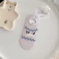 Women's breathable invisible shallow socks featuring cute cat pattern and sweet wave stripes. - One Size / Light Pink - Wavy Little Cat