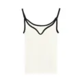 White seamless French camisole with black trim, ribbed stretch knit, thin straps. - One Size / Cloud White