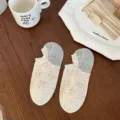 Comfortable women low cut socks featuring cute pink hearts and colorful speckles with grey heel. - One Size / Gray Heel