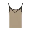 Women French ribbed camisole stretch tank top with removable chest pads beige fashion - One Size / Light Khaki