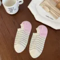 Women's pink heel colored dot striped shallow boat socks, cozy cotton low cut invisible socks. - One Size / Pink Heel