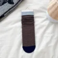 Calcetines slouch de rayas de algodon para mujer otono casual media cana azul marron - Puntera azul marino y puño azul cielo