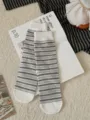 Striped mid-tube women's socks, comfortable cotton material, casual Japanese style daily wear. - One Size / Off-White Base with Black Stripes