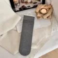 Dark gray ribbed crew socks for women, cozy knit mid-calf autumn fashion hosiery daily wear. - Medium Grey