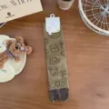Cute cartoon dog print split-toe mid-calf socks for women, stylish green cotton casual socks. - One Size / Coffee Green Dog Style
