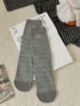 Women grey striped mid-tube cotton socks, early autumn Japanese style casual hosiery. - One Size / Medium Grey with Green Stripes