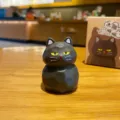 Original wood-carved style black cat resin figurine, cute desktop home office decoration. - Cat Figurine Small / Blue Cat Style