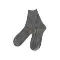Comfortable grey women mid-calf socks with cute scalloped edge and soft knitted ribbed fabric. - One Size / Dark Heather Gray