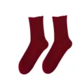 Women mid tube cotton socks deep red crochet lace design autumn winter footwear apparel - One Size / Burgundy