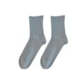 Comfortable women's cotton mid-calf socks featuring a cute scalloped ruffle edge and ribbed design. - One Size / Sea Salt Blue