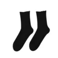 Black ribbed mid-tube women socks with crochet lace cuff, stylish cotton daily wear style. - One Size / Black