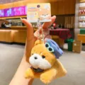 Cute plush puppy keychain doll with cute hat and sunglasses, soft bag charm gift item. - Shiba Inu Style