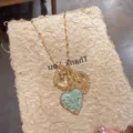 Collier pendentif cœur et tournesol vert menthe vintage pour femme, bijoux mode élégants. - Bleu