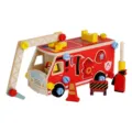 Camion de Pompier en Bois Jouet Enfant Ensemble Vehicule Construction Montage Jeu - Camion de pompiers à visser - Rouge