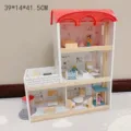 Maison de poupée nordique en bois jouet avec pièces à plusieurs niveaux pour les enfants. - Maisons de poupée villa à trois étages (Rouge)
