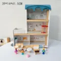 Maison de poupée en bois style nordique avec des meubles et figurines pour enfants jeu. - Maisons de poupée villa à trois étages (Bleu)