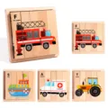 Kids wooden block puzzle toy box with alphabet vehicle patterns for early educational learning - Transportation