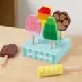 Ensemble de jouets en bois crème glacée pour enfants, bâtonnets de popsicle éducatifs colorés. - Support de Crème Glacée Carré