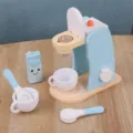 Ensemble de cafetière en bois pour enfants, jouet de cuisine imitation avec tasses et lait. - Machine à café jouet série D