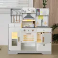 Wooden pretend play kitchen toy set for kids with realistic lights, sounds, and storage cabinet. - Sound and Light Circulating Water Kitchen